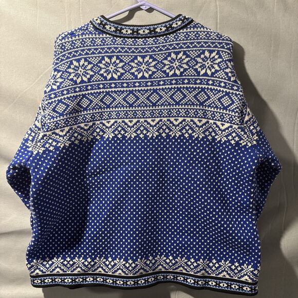 Vintage LL Bean Sweater Women XL Blue Fair Isle Cotton Australia Ski Birds Eye - Picture 8 of 8